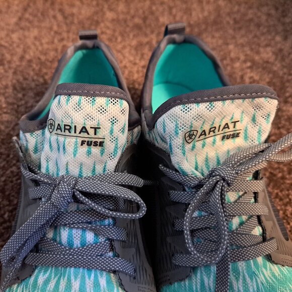 Ariat Women's Fuse athletic shoe in a turquoise and gray ombre mesh design. - Picture 5 of 9